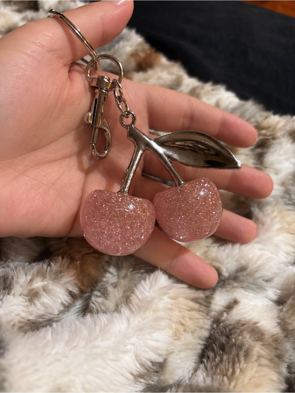 “C” Inspired Pink Glitter and Cherry Keychain - Fashionable Women’s Accessory